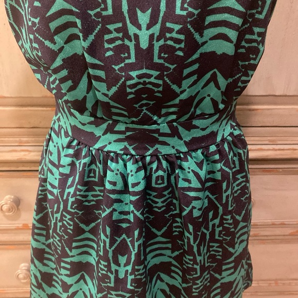 Women Lily Rose Dress Size XS Blue Green Back Button Zipper Short Sleeve Lined - Picture 5 of 7